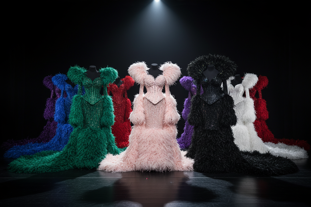 Feather Drag Pageant Gowns