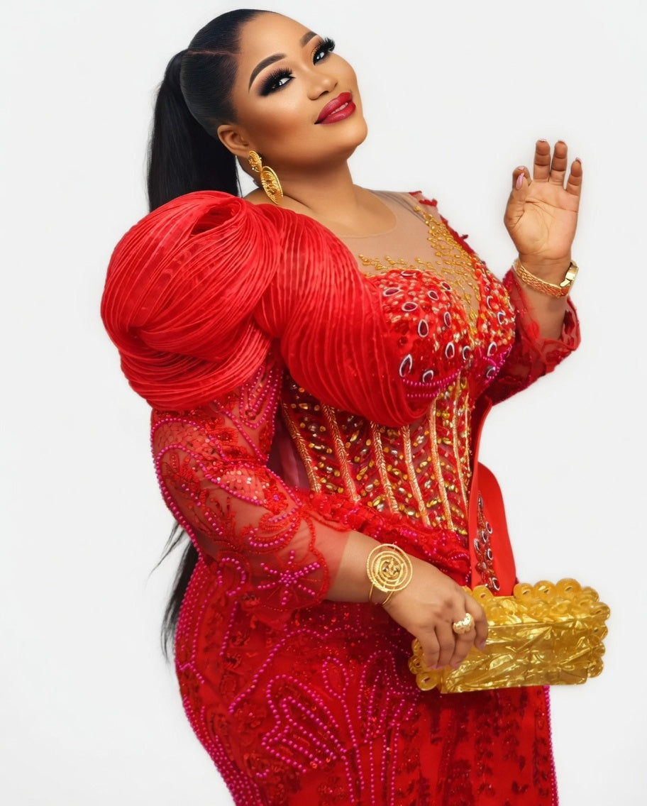 Crystal Beaded Mermaid Gown | Long Sleeve | Plus Size