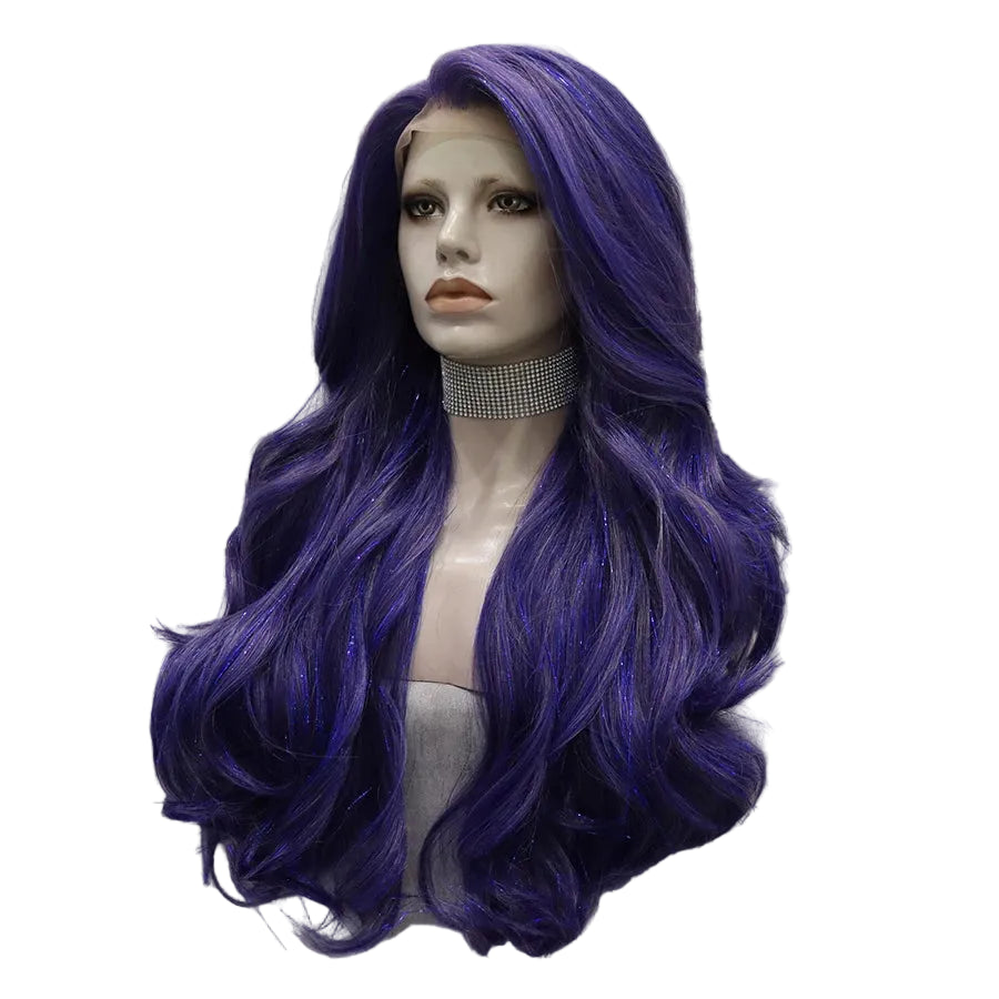 26" Blue Mix Tinsel Wavy Lace Front Wig – Drag Queen Edition