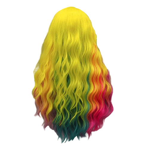 24" Yellow Multicolor Deep Wave Lace Front Wig – Bold Stage Color
