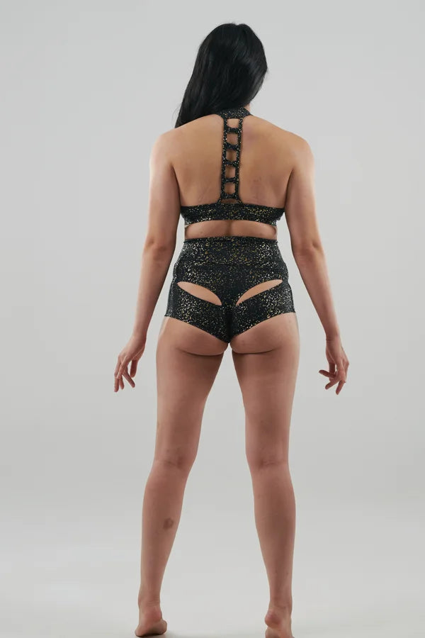 Pole Dance Shorts | Black Shimmer Cutouts