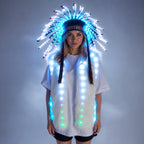 LED Fur Vest & Festival Feather Headdress | Full-Colour RGB | Rave Costume