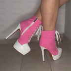 Platform Ankle Booties | Canvas Lace-Up | 16cm Heel
