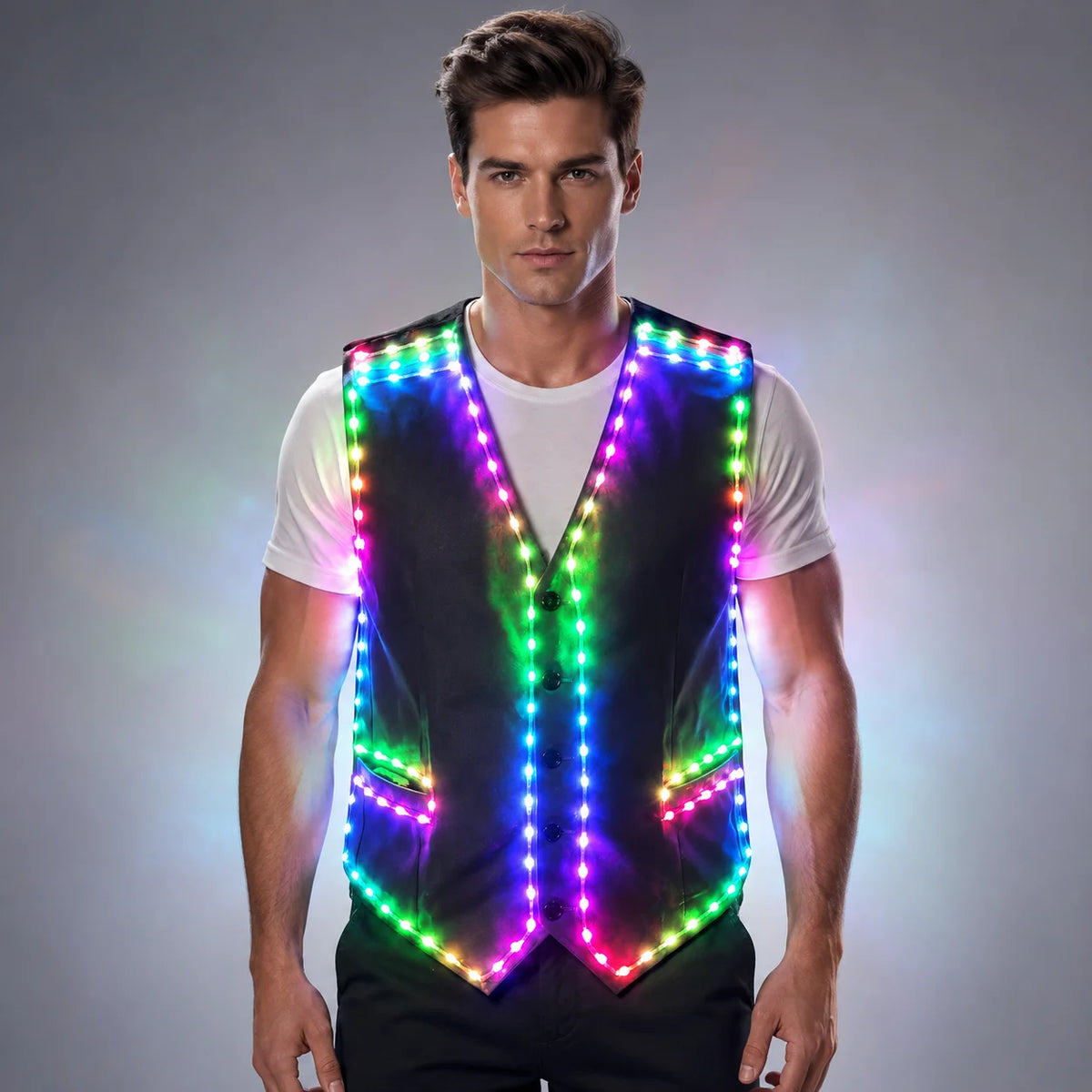 RGB LED Strip Vest | Colour-Changing DJ & Performer Waistcoat | Men's S–6XL