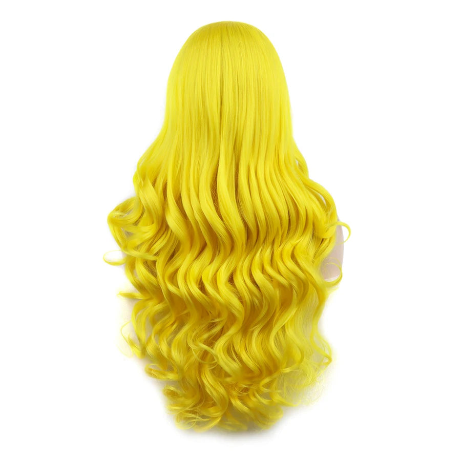 26" Yellow Natural Wavy Lace Front Wig | Heat Resistant Synthetic