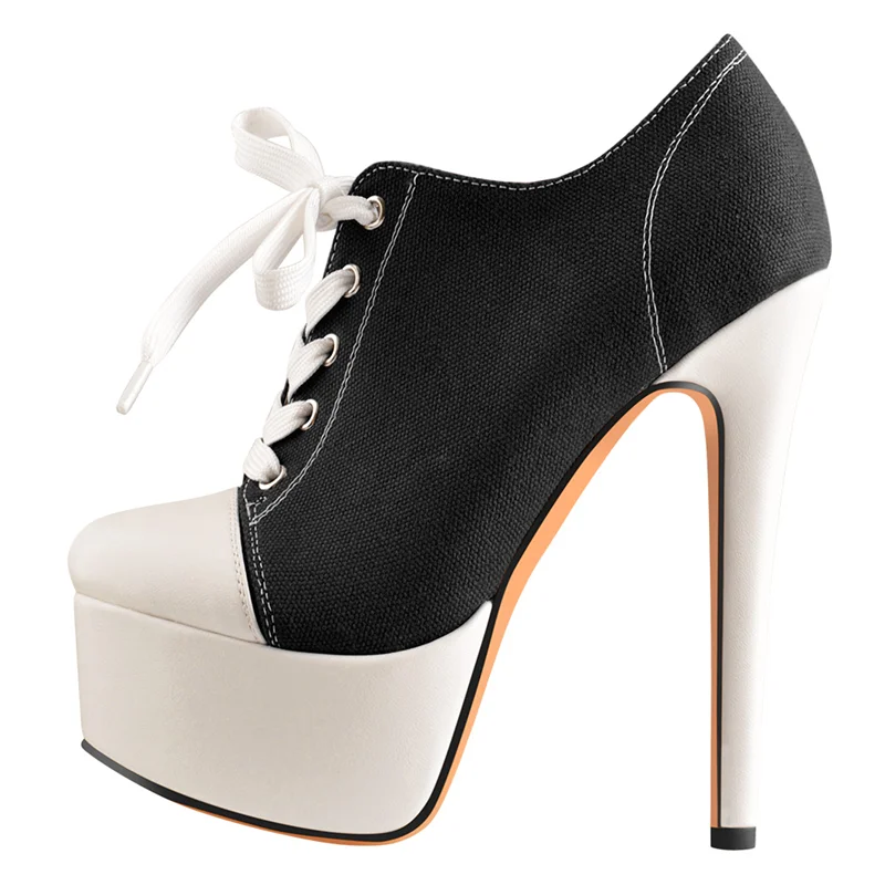 Platform Ankle Booties | Canvas Lace-Up | 16cm Heel