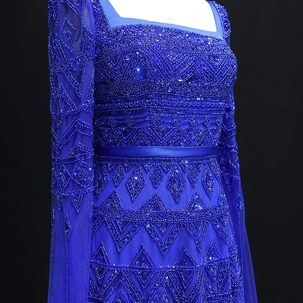Sequin Beaded A-Line Gown | Square Neck Cap Sleeve | 5 Colors