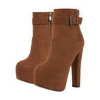 Platform Ankle Boot | Block Heel | Flock