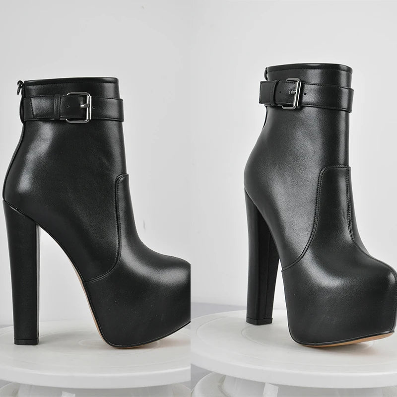 Platform Ankle Bootie | Block Heel | White, Black, Brown, Matte Black