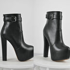 Platform Ankle Bootie | Block Heel | White, Black, Brown, Matte Black