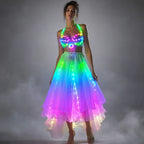 LED RGB Light-Up Belly Dance Set | Bra & Ruffle Skirt | Rave & Stage Performance