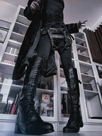 Lace-Up Knee-High Boot | Side Zip | Matte Black