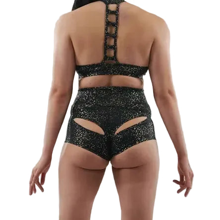 Pole Dance Shorts | Black Shimmer Cutouts