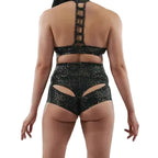 Pole Dance Shorts | Black Shimmer Cutouts