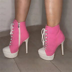Platform Ankle Booties | Canvas Lace-Up | 16cm Heel