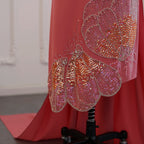 Scalloped Beaded Evening Gown | O-Neck | Coral Pink & Lilac