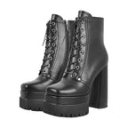 Platform Ankle Booties | Square Toe Side Zip & Lace-Up | 14cm Heel | EU 35–46