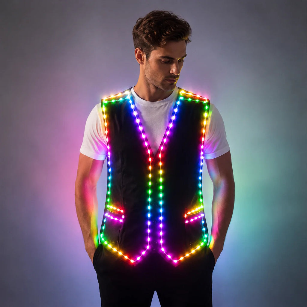 RGB LED Strip Vest | Colour-Changing DJ & Performer Waistcoat | Men's S–6XL
