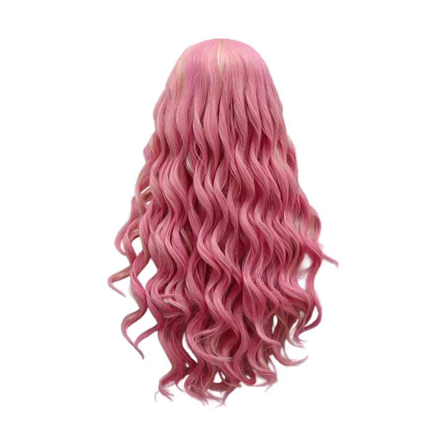 24" Pink Wavy Lace Front Wig – Blonde Highlights