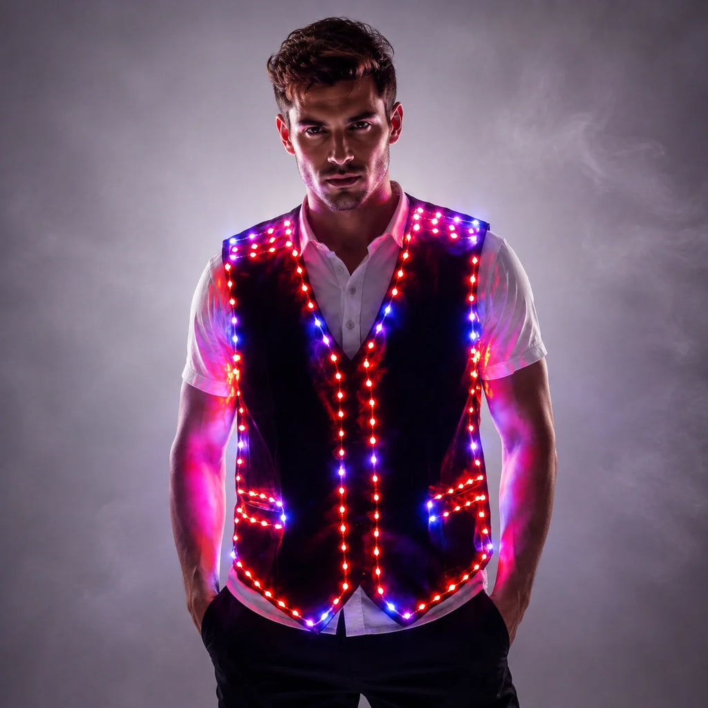 RGB LED Strip Vest | Colour-Changing DJ & Performer Waistcoat | Men's S–6XL