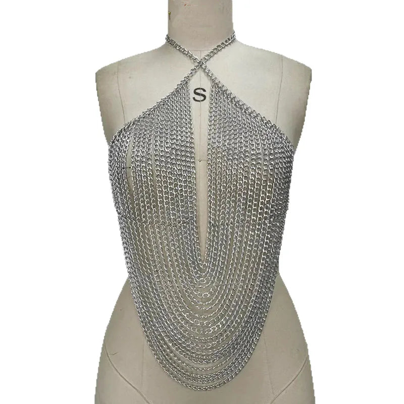 Silver Chainmail Halter Top | Aluminum Armor Body Chain