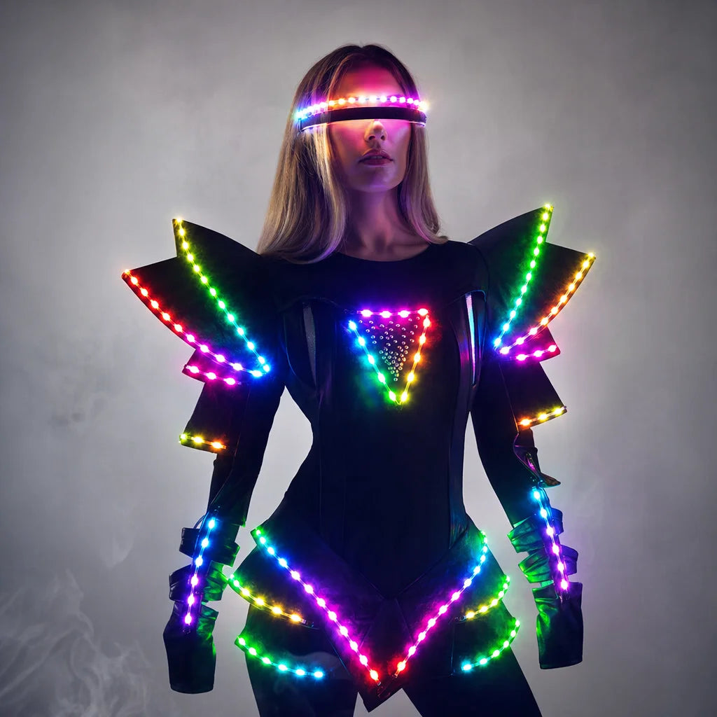 LED Light-Up Rave Dress | RGB Glow Jumpsuit | Festival Women