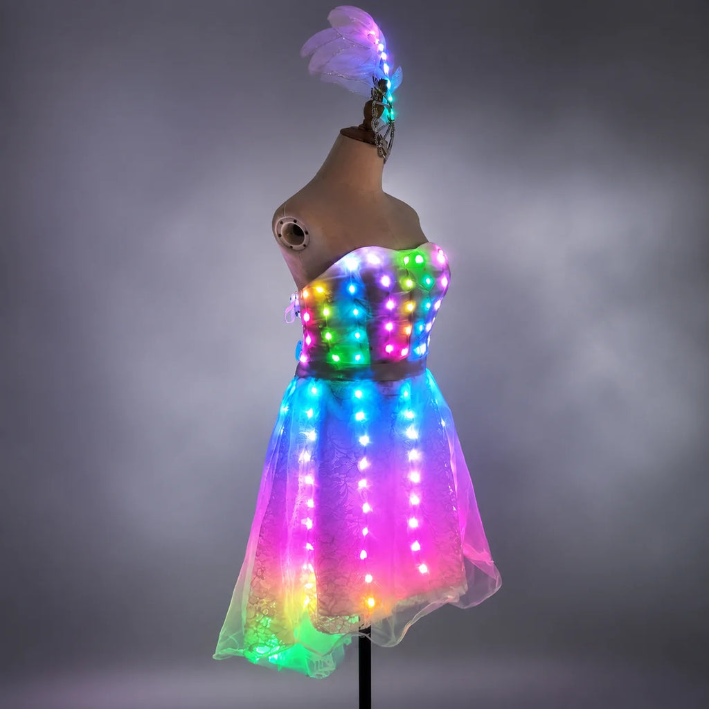LED Pixel Tutu Dress & Fascinator Hat | Full-Colour RGB | Showgirl & Festival
