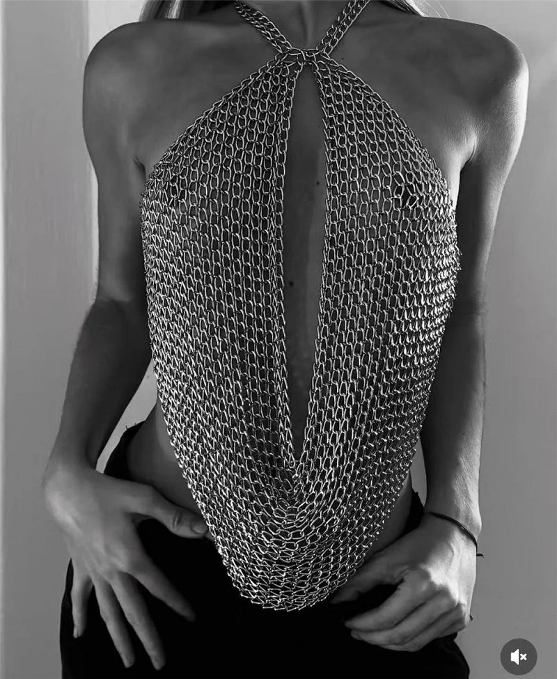 Silver Chainmail Halter Top | Aluminum Armor Body Chain