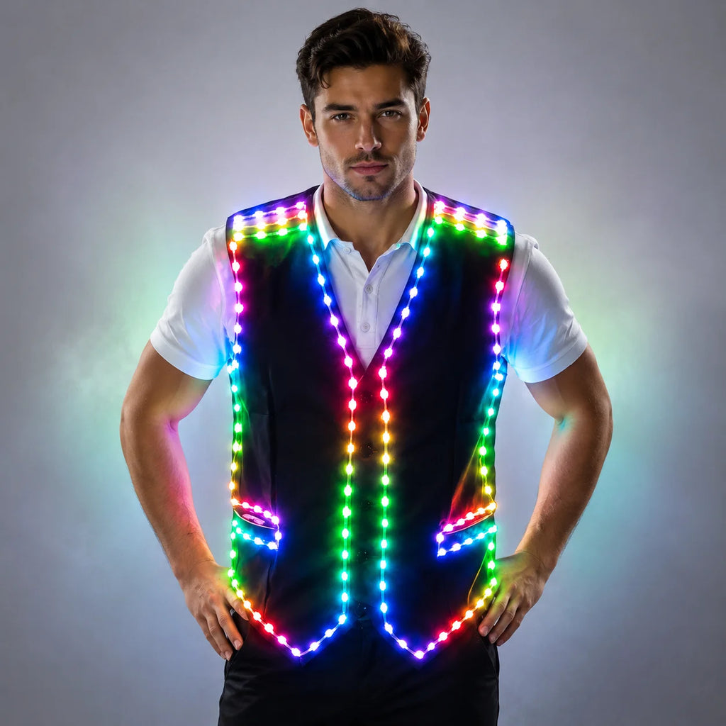 RGB LED Strip Vest | Colour-Changing DJ & Performer Waistcoat | Men's S–6XL