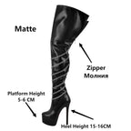 Chain-Detail Thigh-High Platform Boots | 15–16 cm Heel