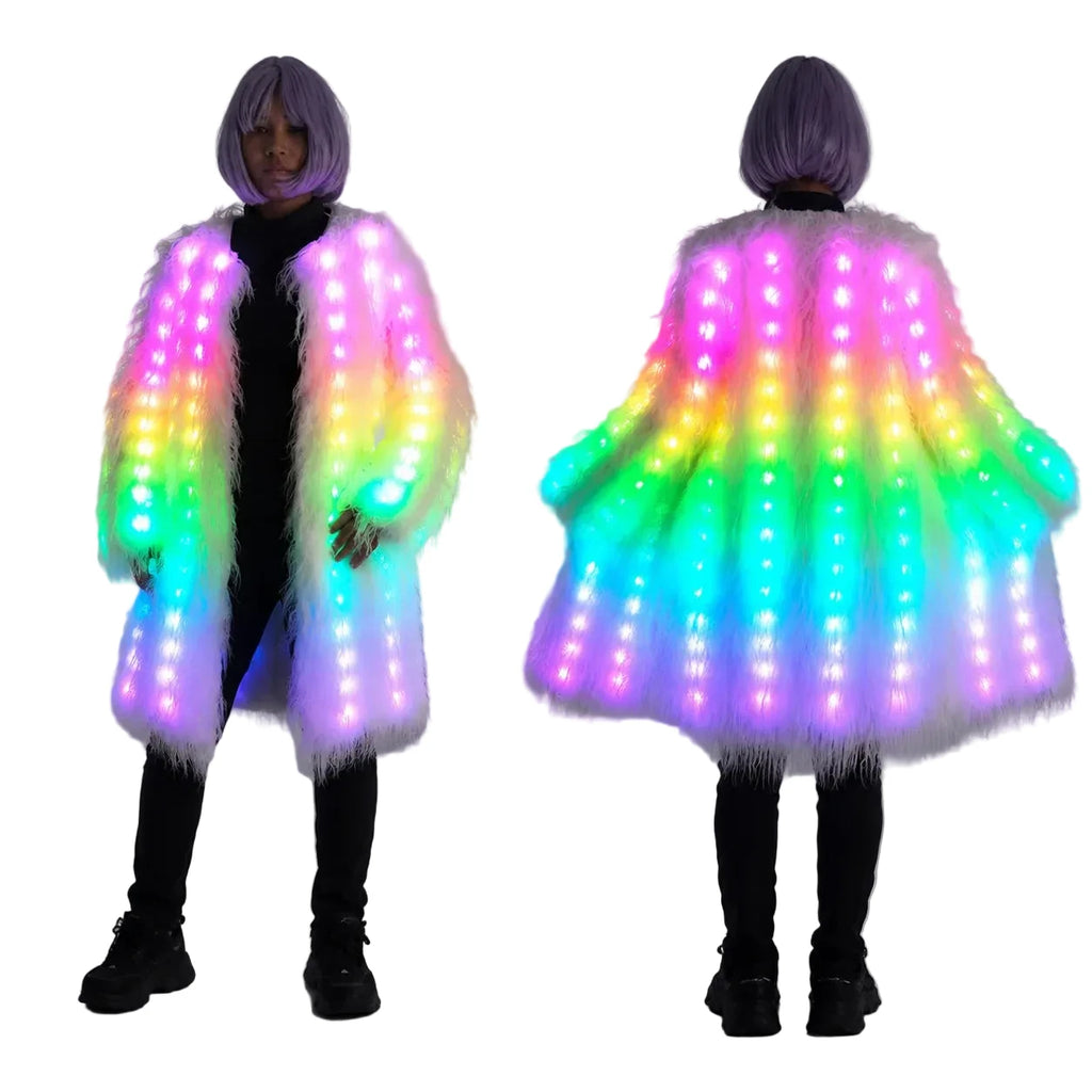 LED Faux Fur Jacket | Remote-Control Light-Up Coat | Festival & Event Outerwear