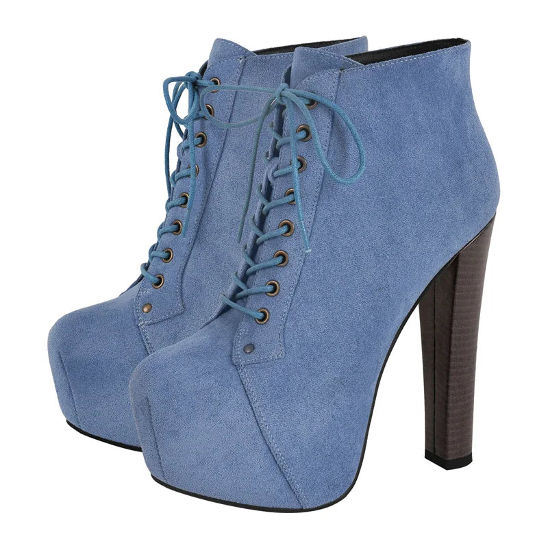 Platform Lace-Up Ankle Boots — Extreme Heel Faux Fur Lined