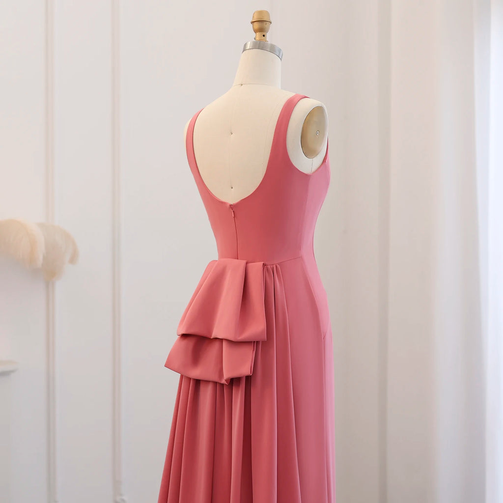 Scalloped Beaded Evening Gown | O-Neck | Coral Pink & Lilac
