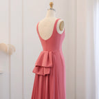 Scalloped Beaded Evening Gown | O-Neck | Coral Pink & Lilac
