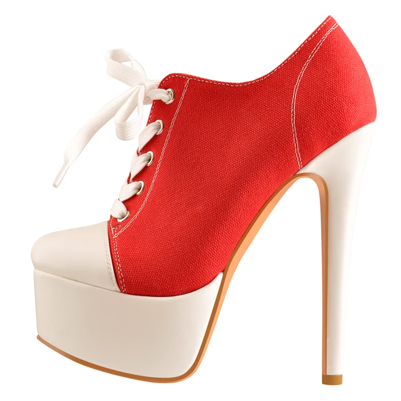 Platform Ankle Booties | Canvas Lace-Up | 16cm Heel