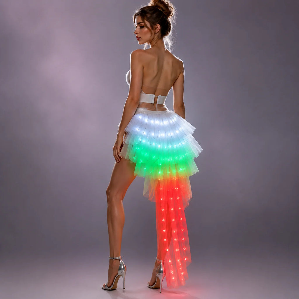 LED Tutu Skirt | Rainbow Glow | Tiered Train | Rave & Stage