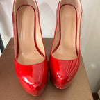 Platform Pump | Round Toe | Chunky Heel | Red