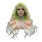 Green to Pink Ombre Tinsel Lace Front Wig | 24 Inch | Wavy