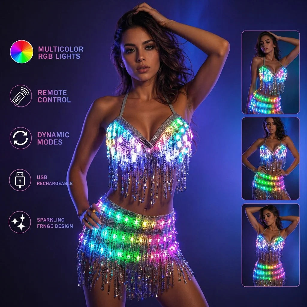 LED Light-Up Sequin Tassel Dress | Glowing Stage & Festival Outfit