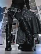 Lace-Up Knee-High Boot | Side Zip | Matte Black