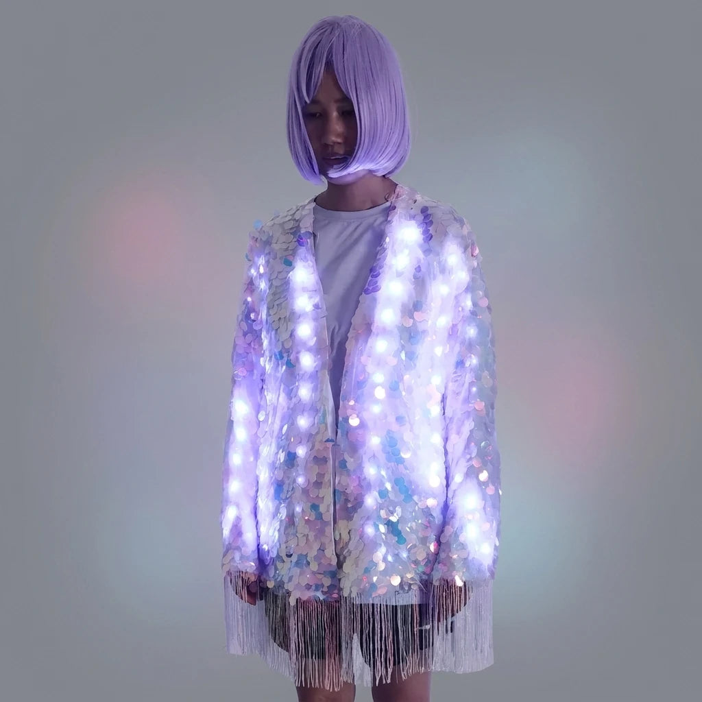 LED Sequin Fringe Jacket | Full-Colour RGB | Festival & Stage Kimono