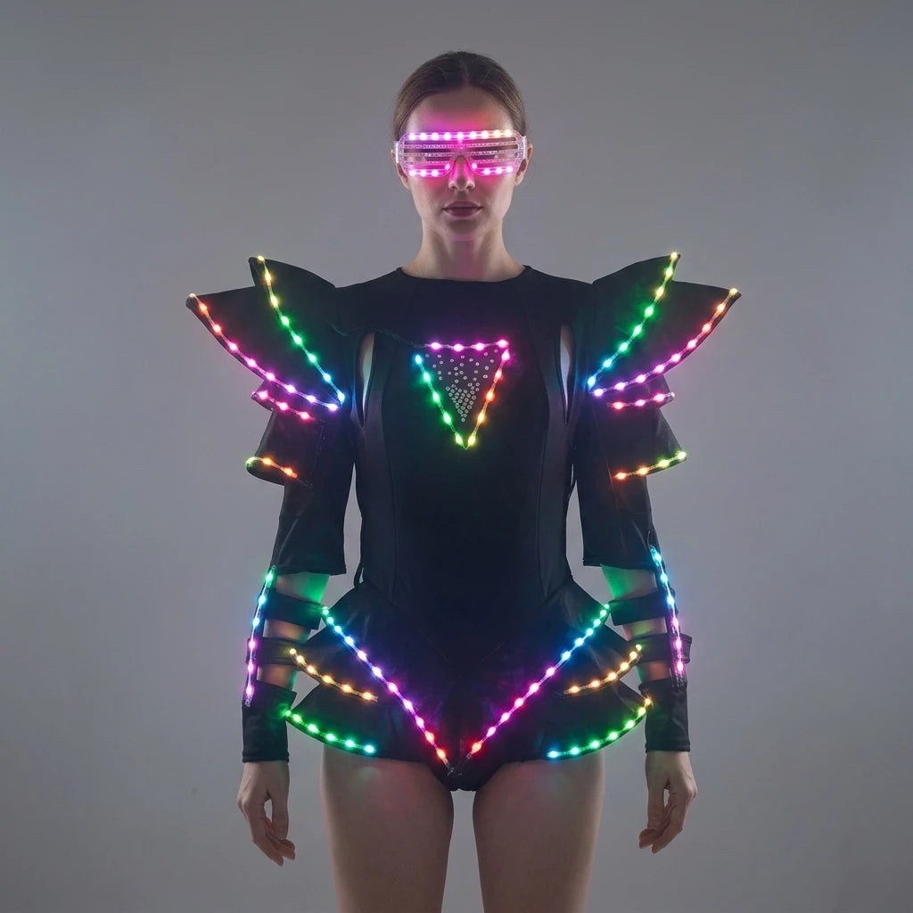 LED Light-Up Rave Dress | RGB Glow Jumpsuit | Festival Women