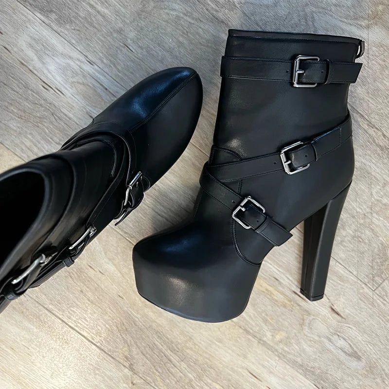 Platform Ankle Boot | Block Heel | Flock