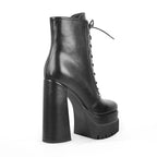 Platform Ankle Booties | Square Toe Side Zip & Lace-Up | 14cm Heel | EU 35–46
