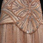 Champagne & Navy Beaded Mermaid Pageant Gown | V-Neck