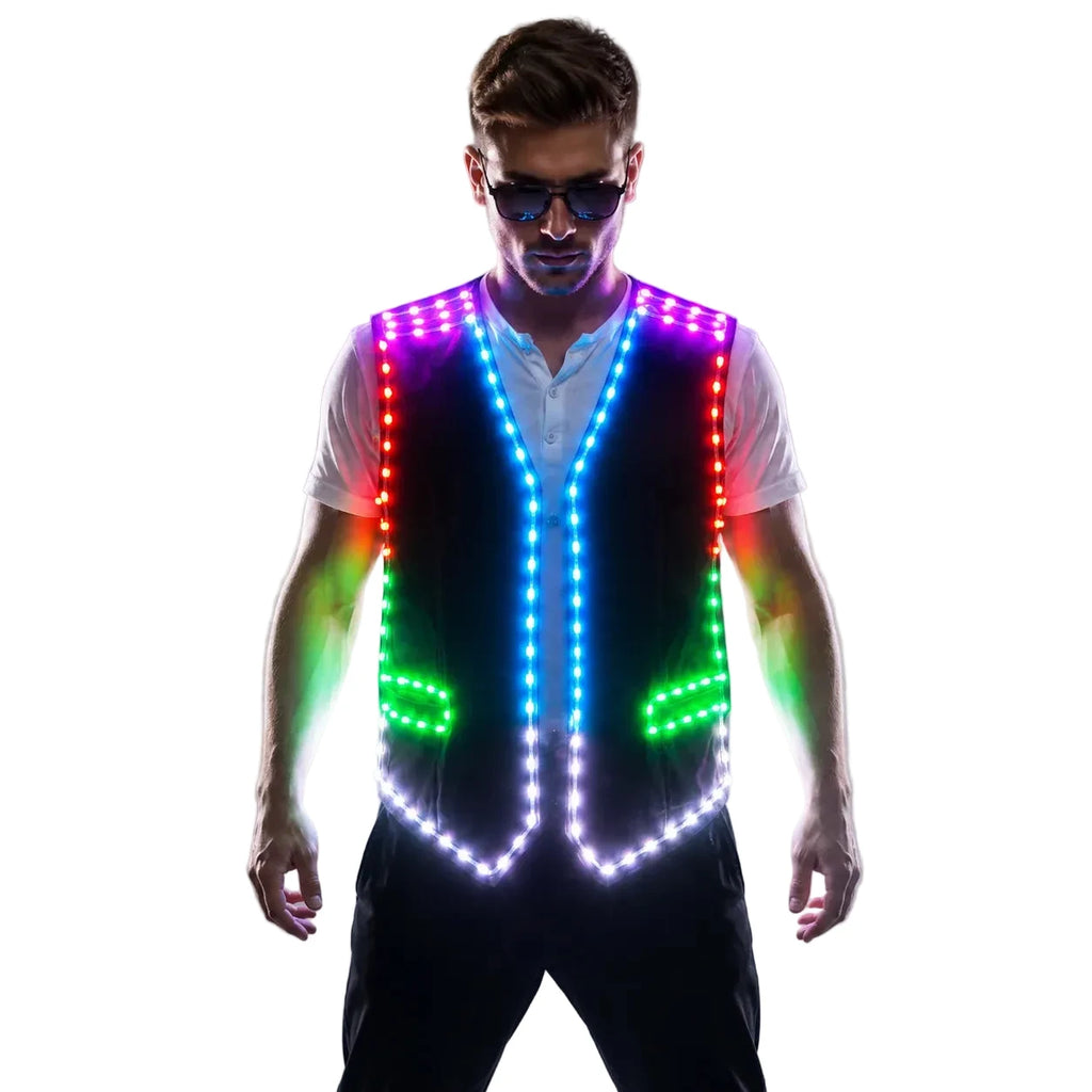RGB LED Strip Vest | Colour-Changing DJ & Performer Waistcoat | Men's S–6XL