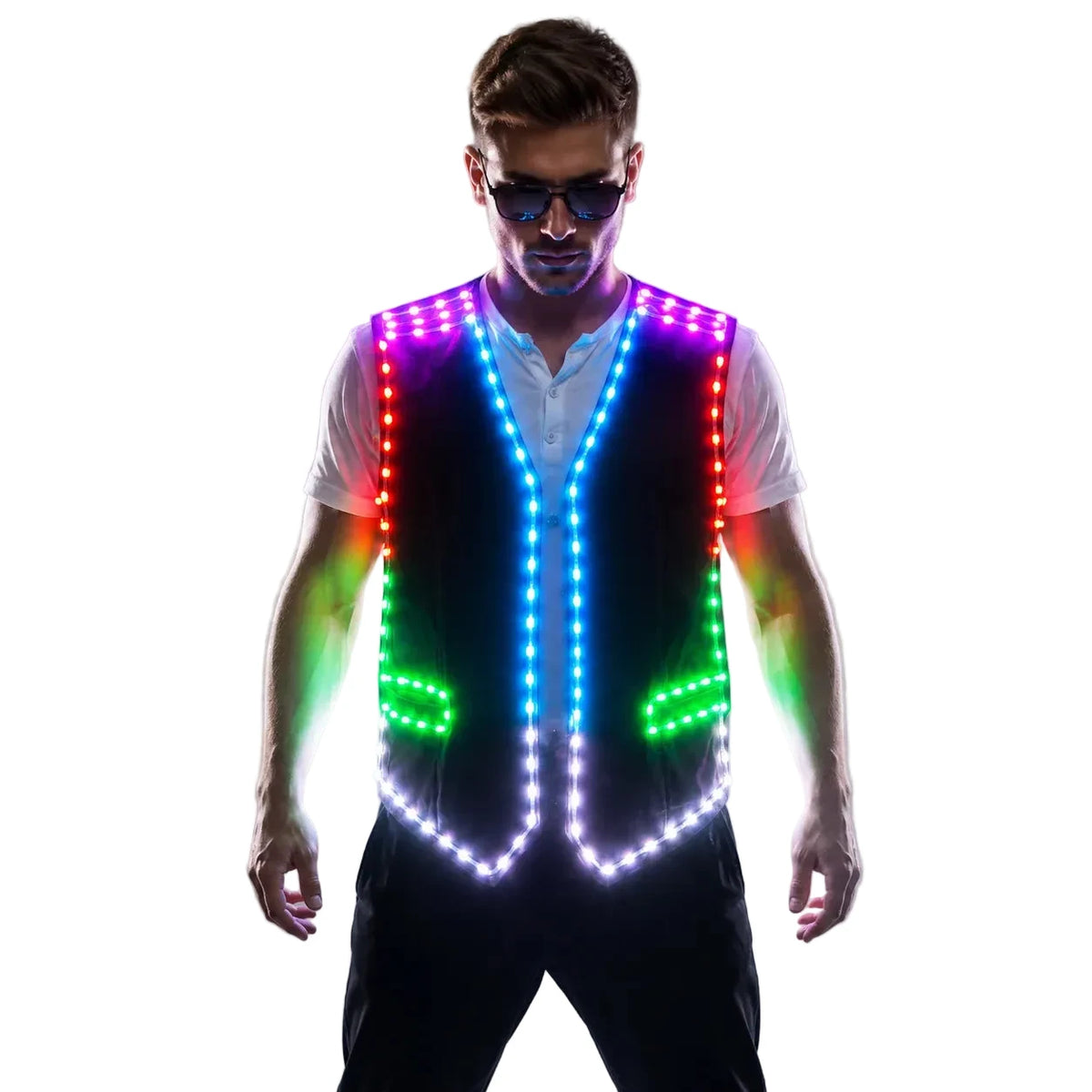 RGB LED Strip Vest | Colour-Changing DJ & Performer Waistcoat | Men's S–6XL
