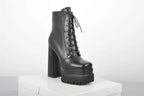 Platform Ankle Booties | Square Toe Side Zip & Lace-Up | 14cm Heel | EU 35–46