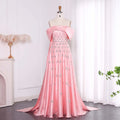 Satin Off-Shoulder A-Line Gown | Cape Train | 6 Colors