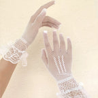 Fishnet Lace Ruffle Gloves | Full Finger | Black & White